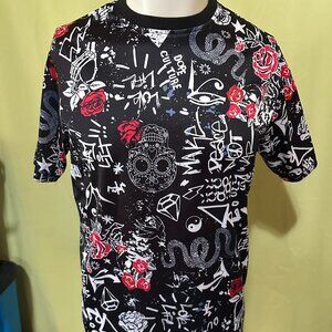 Fresh Prince of Bel Air Rose Skull Ying Yang Diamond Men's Polyester Shirt Mediu